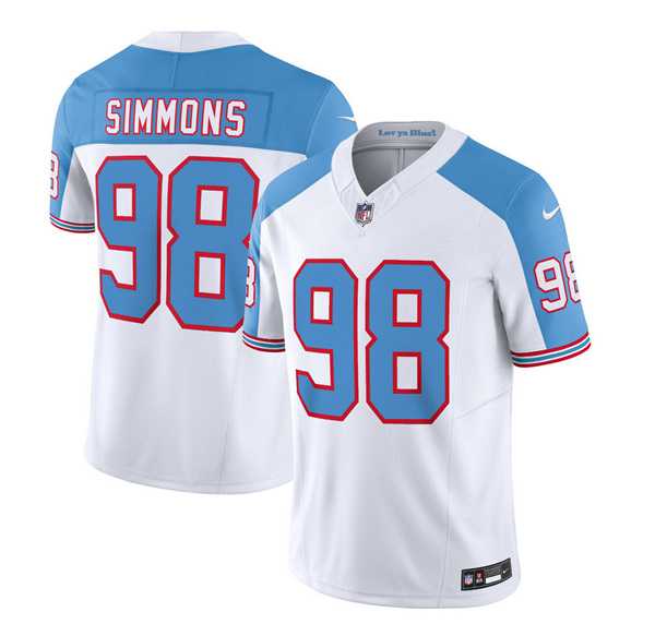 Men & Women & Youth Tennessee Titans #98 Jeffery Simmons White Blue 2023 F.U.S.E. Vapor Limited Throwback Jersey